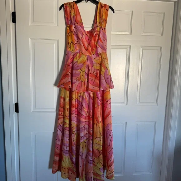 🍍FARM RIO Pink Ombre Bananas Cross Back Maxi Dress - Picture 10 of 16